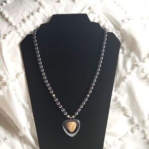 Elegant Silver-Tone Beaded Heart Pendant Necklace